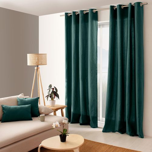 Rideau Coloré En Pur Coton 8 Oeillets - 135x240 Cm - Vert Foncé