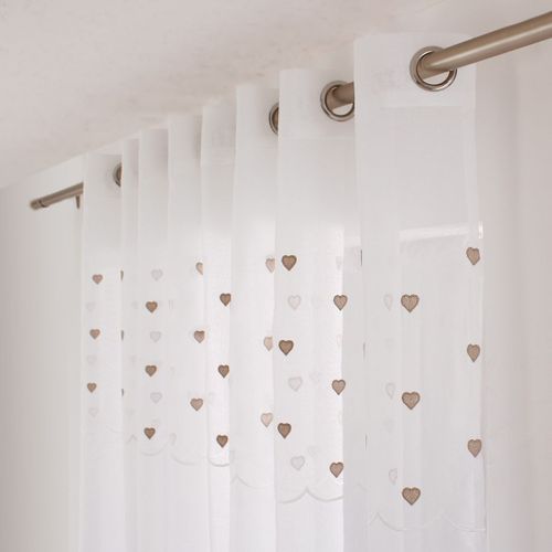 Voilage Sablé Avec Top Cœurs - 140x240 Cm - Beige
