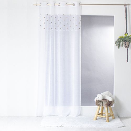 Voilage Sablé Avec Top Cœurs - 140x240 Cm - Beige
