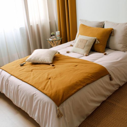 Edredon En Coton Avec Pompons 190x90cm - Jaune Moutarde