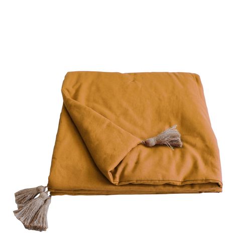 Edredon En Coton Avec Pompons 190x90cm - Jaune Moutarde