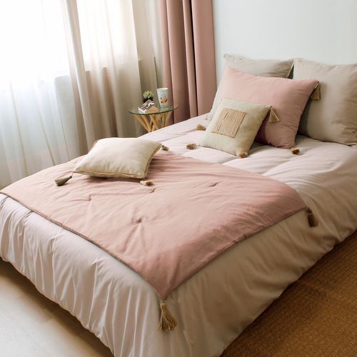 Coussin Rectangulaire Panama Avec 4 Pompons En Jute - 70 Cm X 50 Cm - Vieux Rose