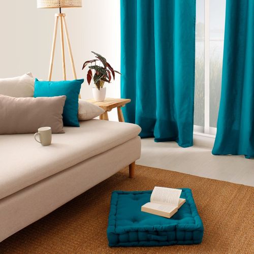 Coussin De Sol Uni En Pur Coton - 50x50x10 Cm - Bleu Canard