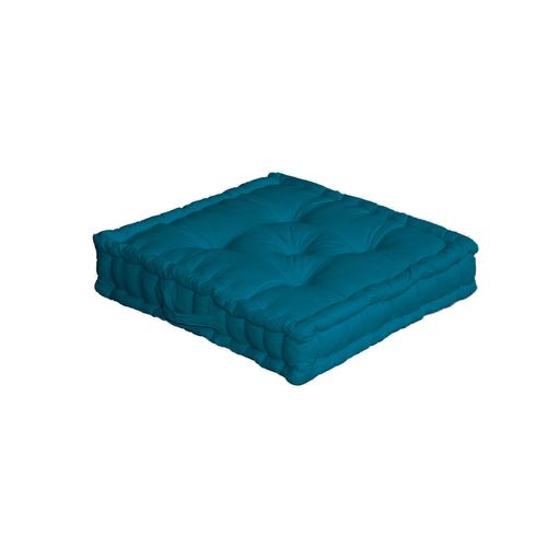Coussin De Sol Uni En Pur Coton - 50x50x10 Cm - Bleu Canard