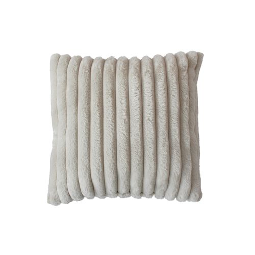 Coussin Côtelé à Effet Fourrure - 40 X 40cm - Beige