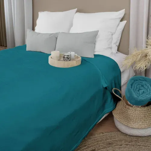 Plaid Polaire XL Uni "coral Fleece" 180x220cm  Bleu Canard