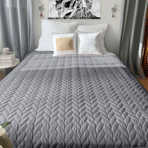Couvre Lit En Microfibre Dessin Par Ultrason - 240x220 Cm - Gris Clair