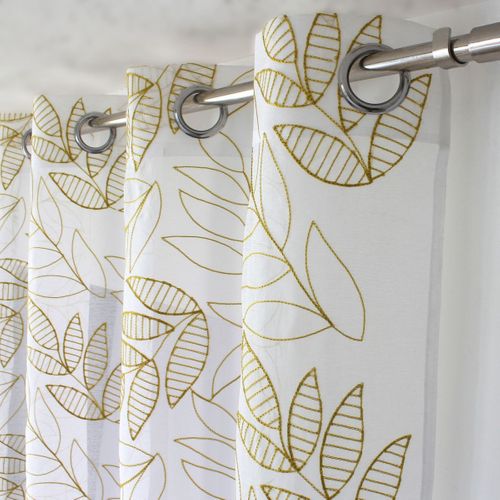 Voilage Brodé Motif Feuillage - 140x240 Cm - Bronze