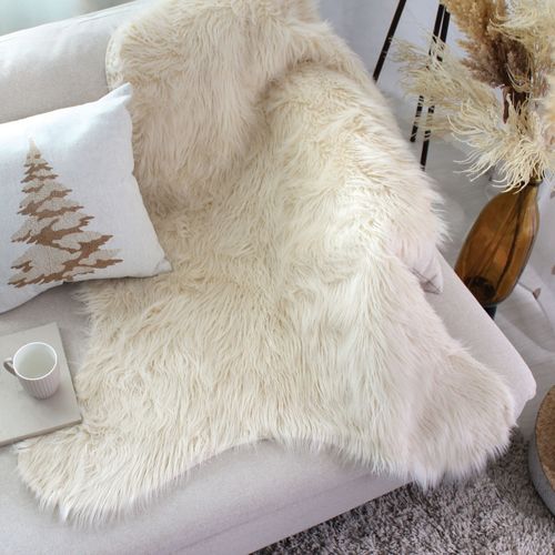 Jeté Imitation Fourrure Long Poils Recto Et Verso Suédine - 90x120 Cm - Ecru