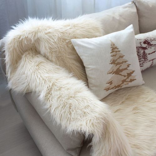 Jeté Imitation Fourrure Long Poils Recto Et Verso Suédine - 90x120 Cm - Ecru