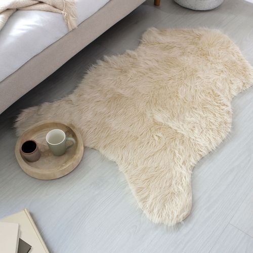 Jeté Imitation Fourrure Long Poils Recto Et Verso Suédine - 90x120 Cm - Ecru