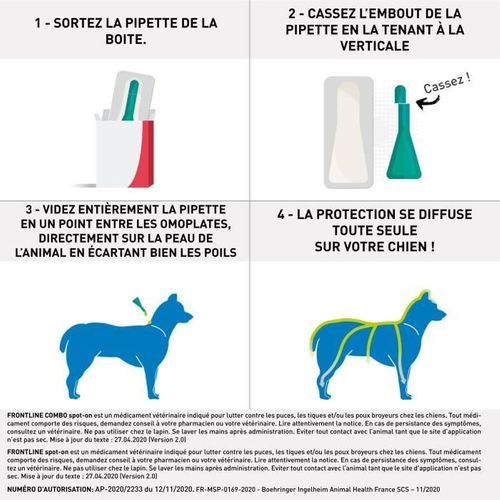 Frontline Combo Chien L - 20 à 40 Kg - 6 Pipettes - Puces Tiques Et Poux