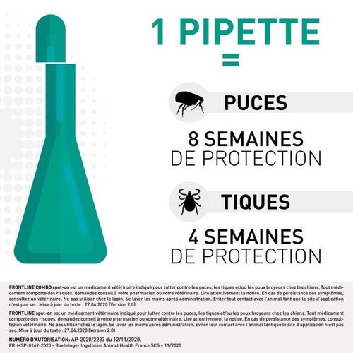 Frontline Combo Chien L - 20 à 40 Kg - 6 Pipettes - Puces Tiques Et Poux