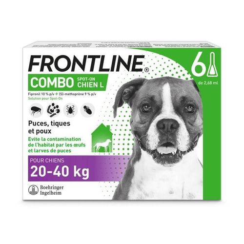Frontline Combo Chien L - 20 à 40 Kg - 6 Pipettes - Puces Tiques Et Poux