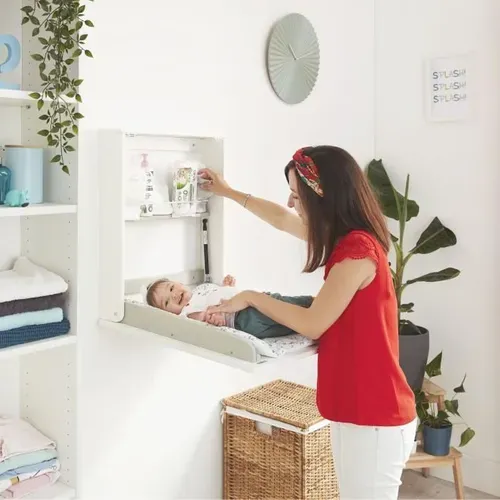 Table à Langer Murale Plouf, Avec Matelas à Langer Inclus - Pliable Et Compacte