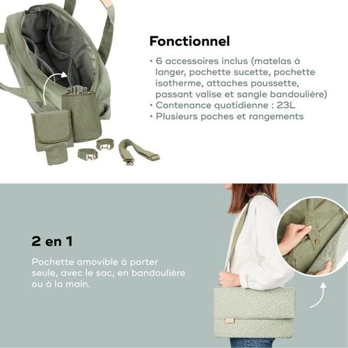 Sac (a Langer) Day To Day - Tendance Et Fonctionnel, Capacité 23l, Nombreuses Poches, 6 Accessoires