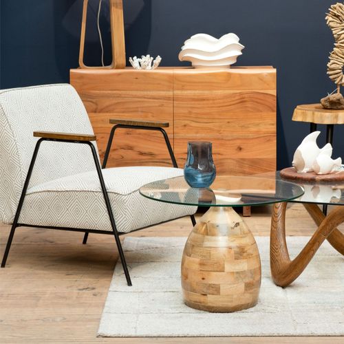 Fauteuil En Tissu à Carreaux Ivoire Et Gris - Sintra