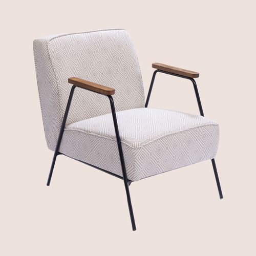 Fauteuil En Tissu à Carreaux Ivoire Et Gris - Sintra