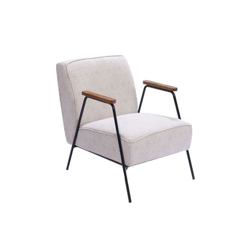 Fauteuil En Tissu à Carreaux Ivoire Et Gris - Sintra