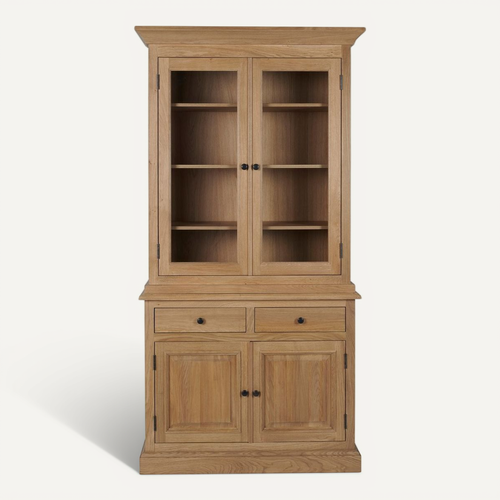 Buffet Vaisselier En Chêne 2 Portes Vitrées 2 Tiroirs 2 Portes Bois - Victoria