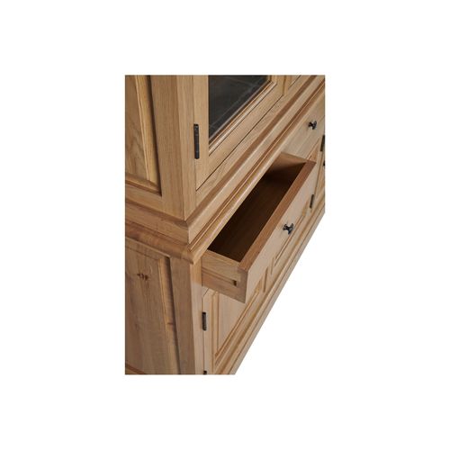 Buffet Vaisselier En Chêne 2 Portes Vitrées 2 Tiroirs 2 Portes Bois - Victoria