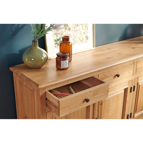 Buffet Bas 4 Portes 4 Tiroirs En Chêne Massif Naturel - Victoria