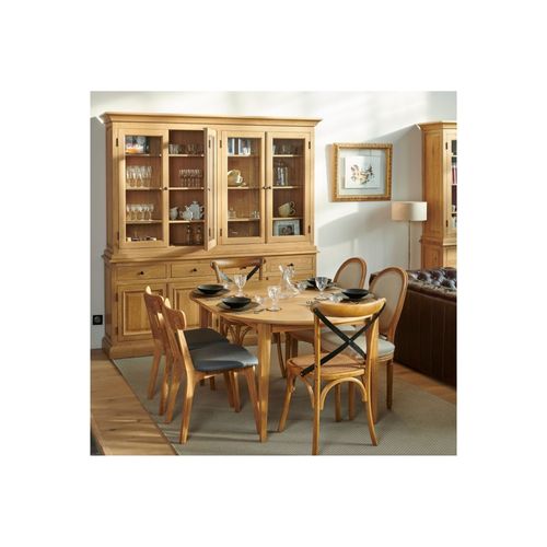 Buffet Vaisselier En Chêne 4 Portes Vitrées 4 Tiroirs 4 Portes Bois - Victoria