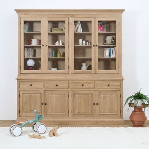 Buffet Vaisselier En Chêne 4 Portes Vitrées 4 Tiroirs 4 Portes Bois - Victoria