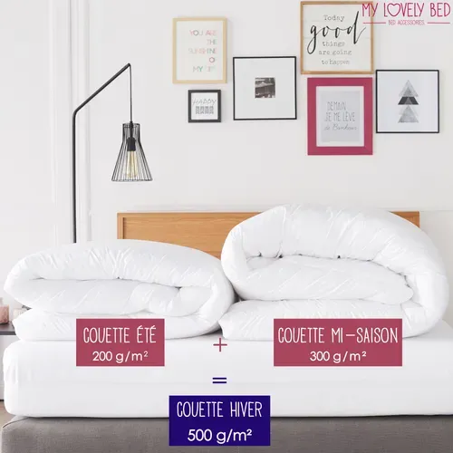 Couette 4 Saisons 200x200 Cm - 3 En 1 (200g/m² Et 300g/m² = 500g/m²) - Chaude L'hiver/légère L'été