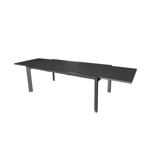 Table De Jardin 8/12p En Aluminium Et Plateau En Verre Poli Noir Modulo