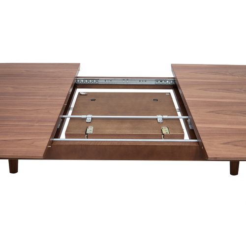 Table Extensible Rallonges Intégrées Rectangulaire En Bois Foncé Noyer L180-230 Cm Fifties