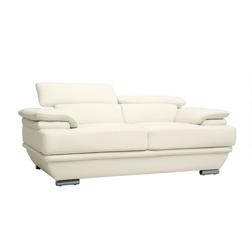 Canapé Design Avec Têtières Ajustables 2 Places Cuir Blanc Et Acier Chromé Ewing