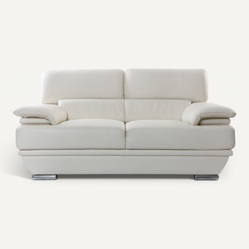 Canapé Design Avec Têtières Ajustables 2 Places Cuir Blanc Et Acier Chromé Ewing