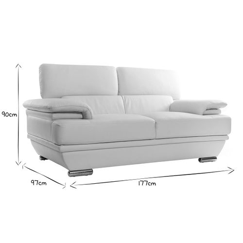 Canapé Design Avec Têtières Ajustables 2 Places Cuir Blanc Et Acier Chromé Ewing