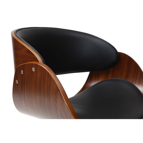 Chaise De Bureau à Roulettes Design Noir, Bois Foncé Noyer Et Acier Chromé Bent