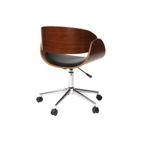 Chaise De Bureau à Roulettes Design Noir, Bois Foncé Noyer Et Acier Chromé Bent