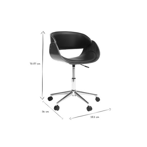 Chaise De Bureau à Roulettes Design Noir, Bois Foncé Noyer Et Acier Chromé Bent