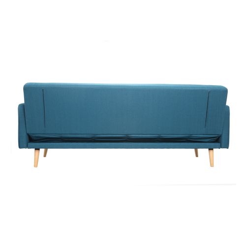 Canapé Convertible Scandinave 3 Places En Tissu Bleu Et Bois Clair Ulla