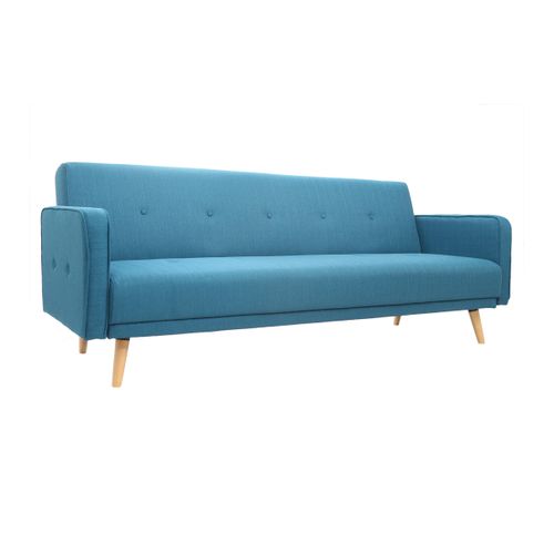 Canapé Convertible Scandinave 3 Places En Tissu Bleu Et Bois Clair Ulla