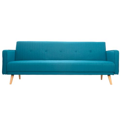 Canapé Convertible Scandinave 3 Places En Tissu Bleu Et Bois Clair Ulla