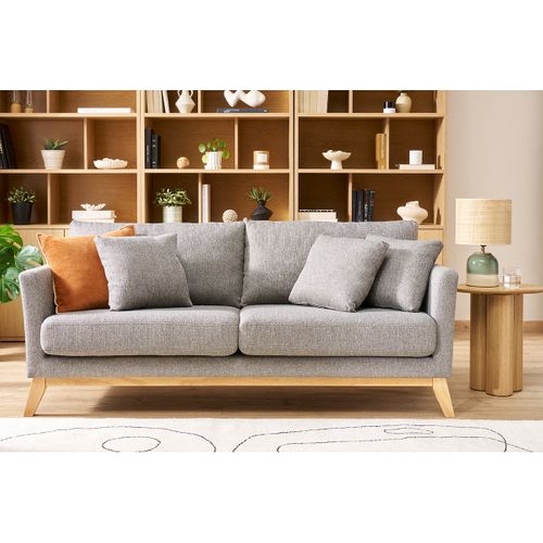 Canapé Scandinave Déhoussable 3 Places En Tissu Gris Clair Et Bois Clair Oslo