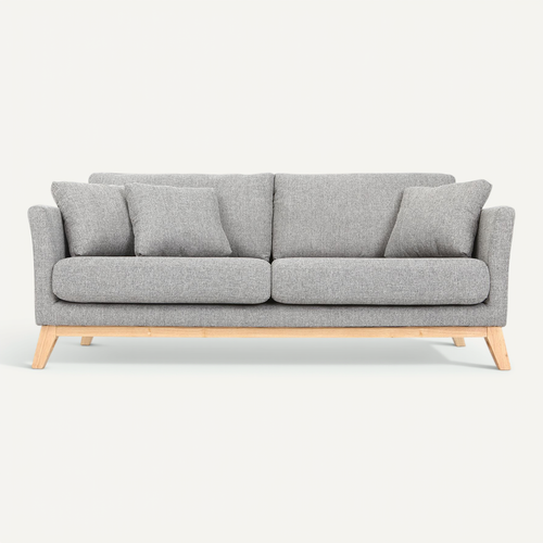 Canapé Scandinave Déhoussable 3 Places En Tissu Gris Clair Et Bois Clair Oslo