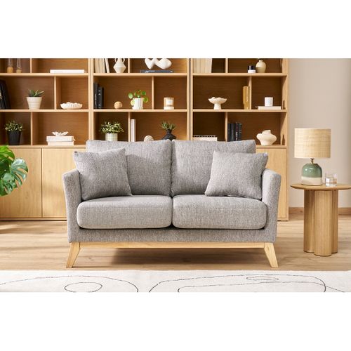 Canapé Scandinave Déhoussable 2 Places En Tissu Gris Clair Et Bois Clair Oslo