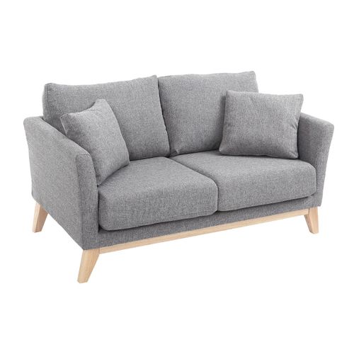 Canapé Scandinave Déhoussable 2 Places En Tissu Gris Clair Et Bois Clair Oslo