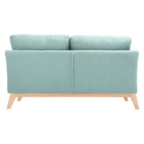 Canapé Scandinave Déhoussable 2 Places En Tissu Vert Lagon Et Bois Clair Oslo