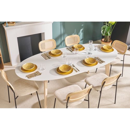 Table à Manger Extensible Ovale Blanche Et Bois Clair L150-200 Cm Leena