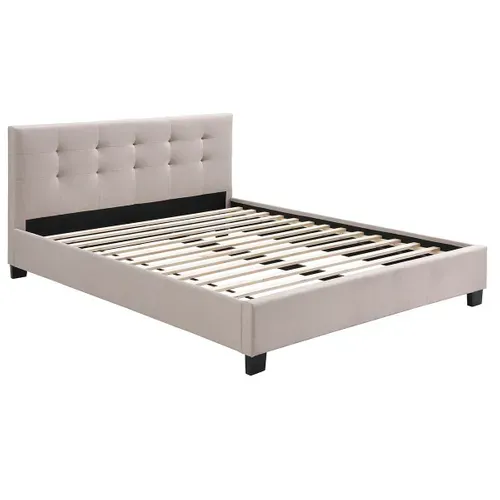 Lit 2 Places 160x200 Cm En Tissu Lin Beige Capitonné Marquise