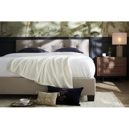 Lit 2 Places 160x200 Cm En Tissu Lin Beige Capitonné Marquise