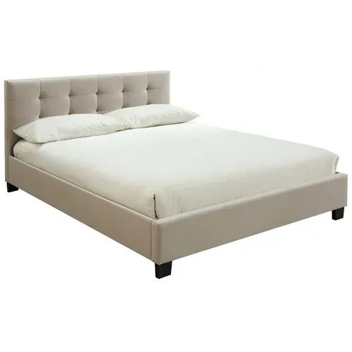 Lit 2 Places 160x200 Cm En Tissu Lin Beige Capitonné Marquise