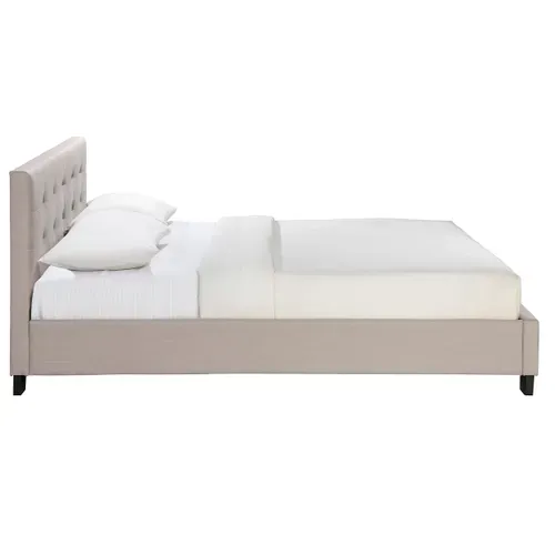 Lit 2 Places 160x200 Cm En Tissu Lin Beige Capitonné Marquise